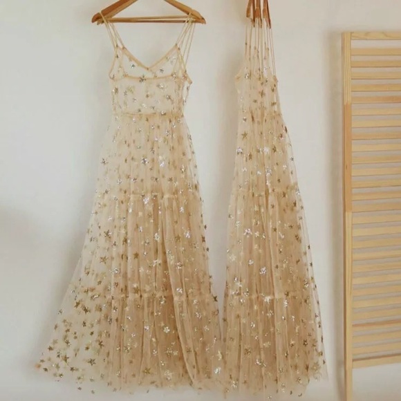 Golden Galaxy Sparkle Mesh Maxi Dress Cover Up - Picture 5 of 9